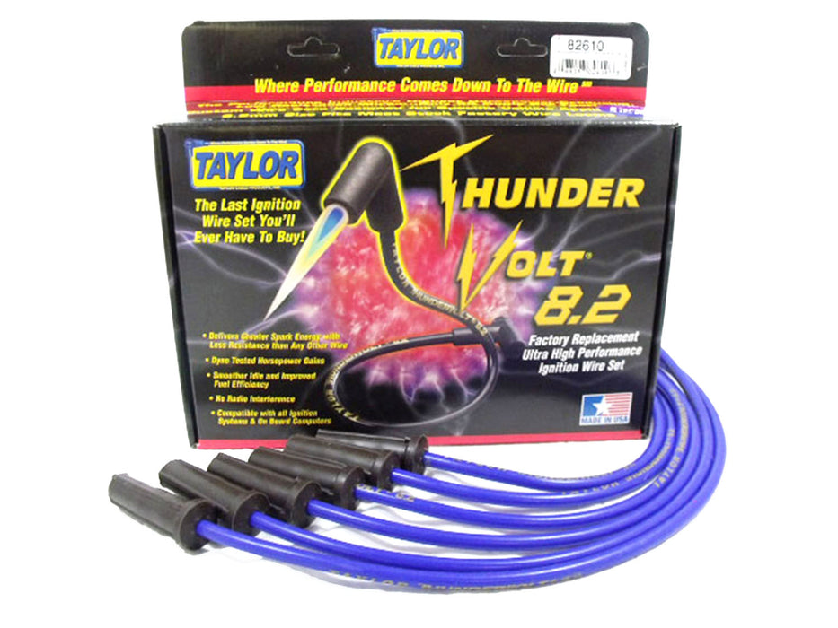 Taylor Cable 82610 ThunderVolt 8.2mm Ignition Wire Set; Blue; Stock; 11.75 in.; 180 Deg. Plug Boot; - Truck Part Superstore