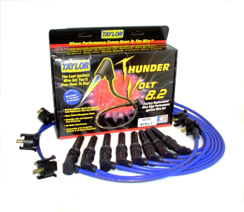 Taylor Cable 82620 ThunderVolt 8.2mm Ignition Wire Set; Blue; Stock; 9.5 in.; OE Spark Plug Boot; - Truck Part Superstore