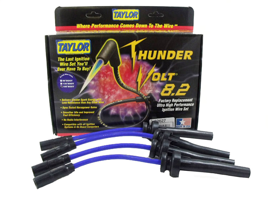 Taylor Cable 82627 ThunderVolt 8.2mm Ignition Wire Set; Blue; Stock; 9.5 in.; OE Spark Plug Boot; - Truck Part Superstore