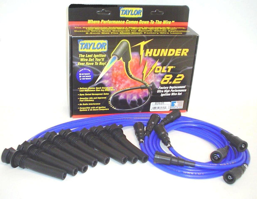 Taylor Cable 82634 ThunderVolt 8.2mm Ignition Wire Set; Blue; Stock; 9.5 in.; OE Spark Plug Boot; - Truck Part Superstore