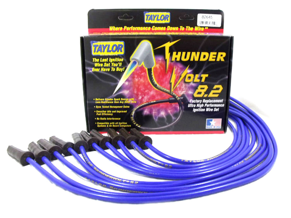 Taylor Cable 82645 ThunderVolt 8.2mm Ignition Wire Set; Blue; Stock; 11.75 in.; 180 Deg. Plug Boot; - Truck Part Superstore