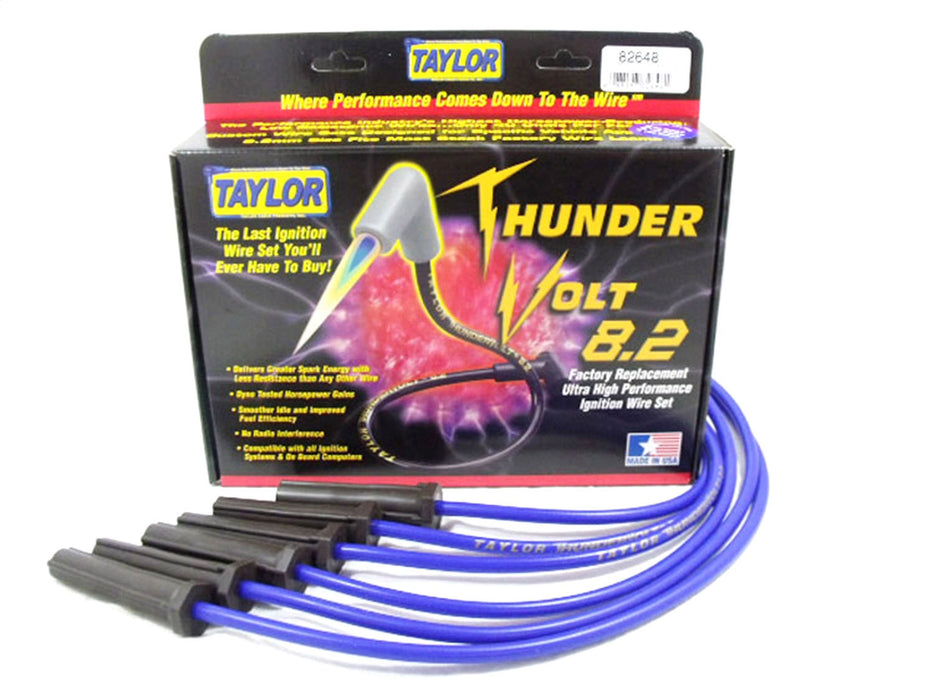 Taylor Cable 82648 ThunderVolt 8.2mm Ignition Wire Set; Blue; Stock; 9.5 in.; OE Spark Plug Boot; - Truck Part Superstore