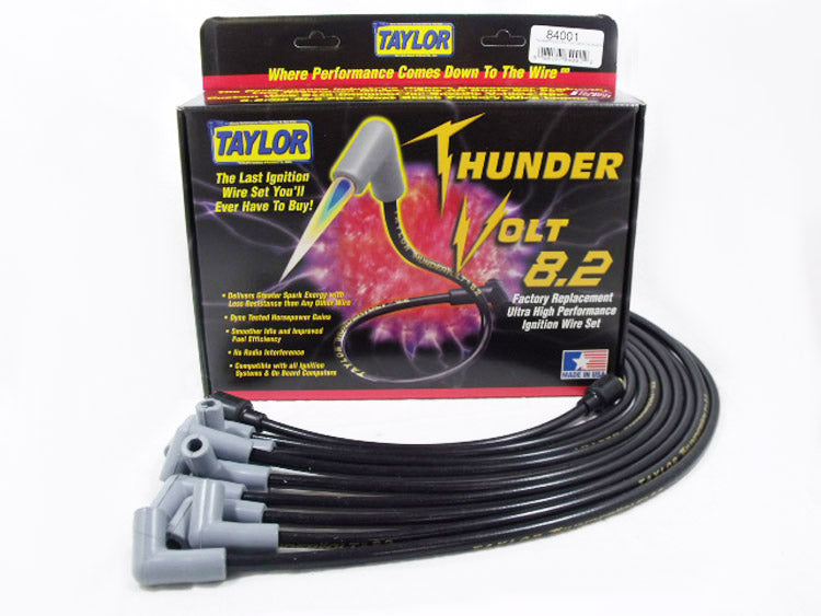 Taylor Cable 84001 ThunderVolt 8.2mm Ignition Wire Set; Spiro-Wound; Custom Fit; 90 deg.; Black; - Truck Part Superstore
