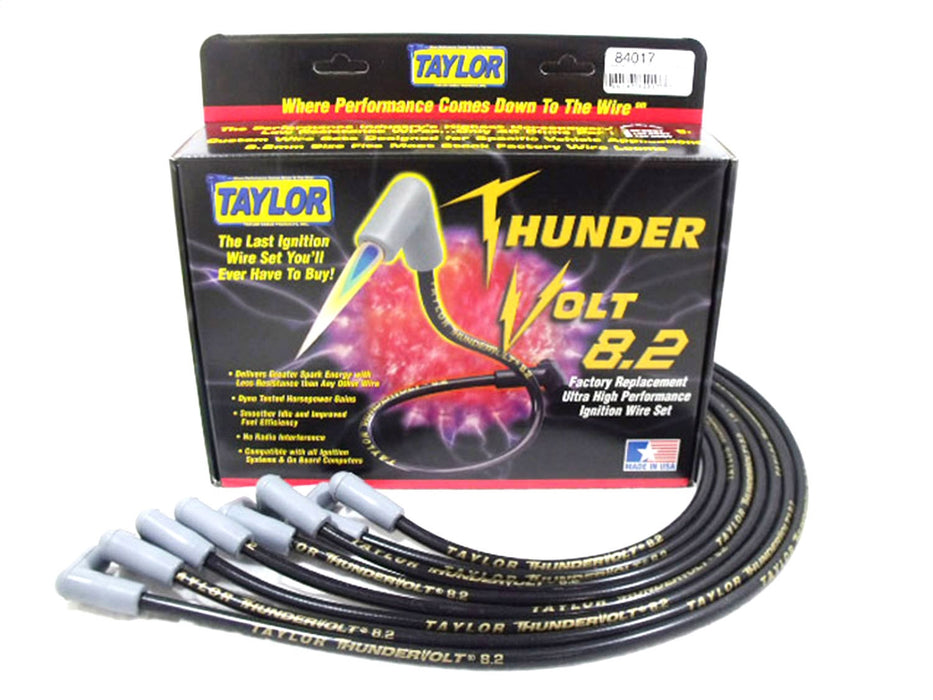 Taylor Cable 84017 ThunderVolt 8.2mm Ignition Wire Set; Spiro-Wound; Custom Fit; 90 deg.; Black; - Truck Part Superstore