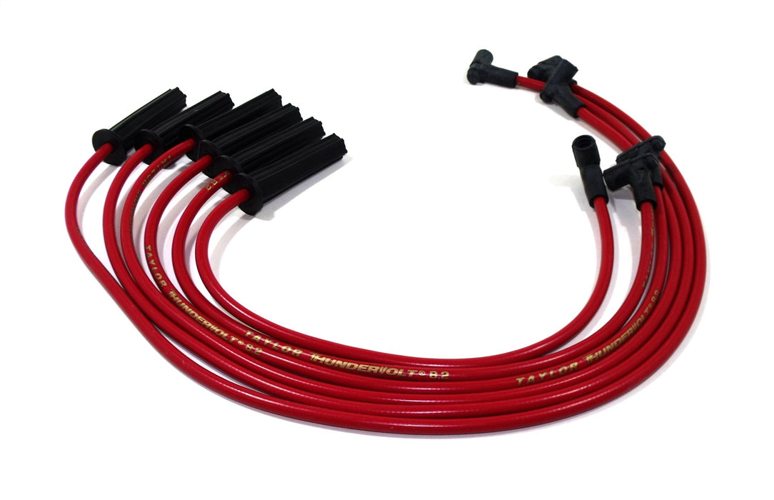 Taylor Cable 84223 ThunderVolt 8.2mm Ignition Wire Set; Red; Stock; 11.75 in.; 180 Deg. Plug Boot; - Truck Part Superstore