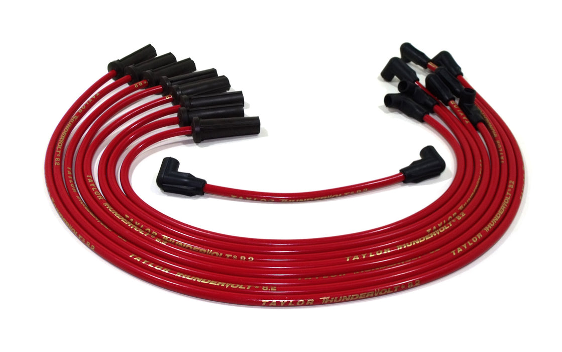 Taylor Cable 84229 ThunderVolt 8.2mm Ignition Wire Set; Red; Stock; 11.75 in.; 180 Deg. Plug Boot; - Truck Part Superstore
