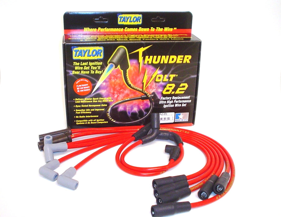 Taylor Cable 84235 ThunderVolt 8.2mm Ignition Wire Set; Spiro-Wound; Custom Fit; 90/180 deg.; Red; - Truck Part Superstore