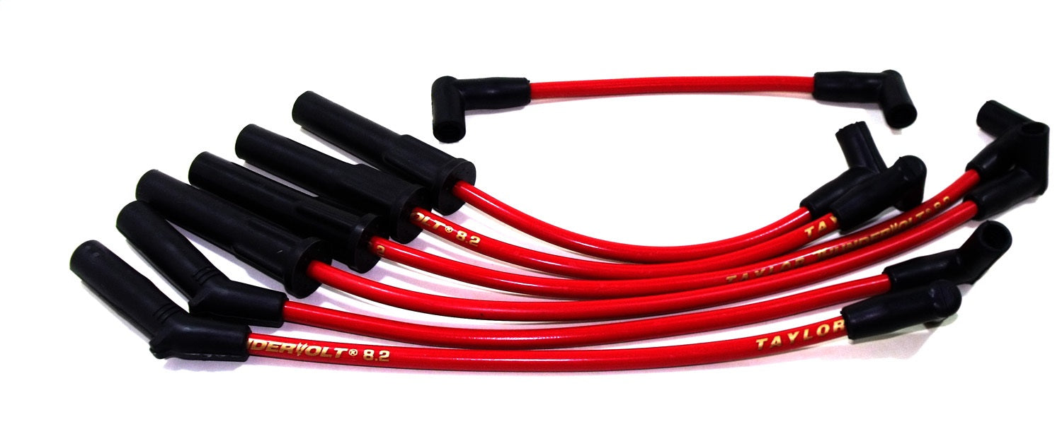 Taylor Cable 84249 ThunderVolt 8.2mm Ignition Wire Set; Spiro-Wound; Custom Fit; 180/135 deg.; Red; - Truck Part Superstore