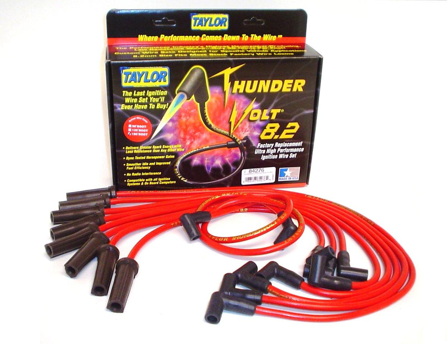 Taylor Cable 84276 ThunderVolt 8.2mm Ignition Wire Set; Red; Stock; 11.75 in.; 180 Deg. Plug Boot; - Truck Part Superstore