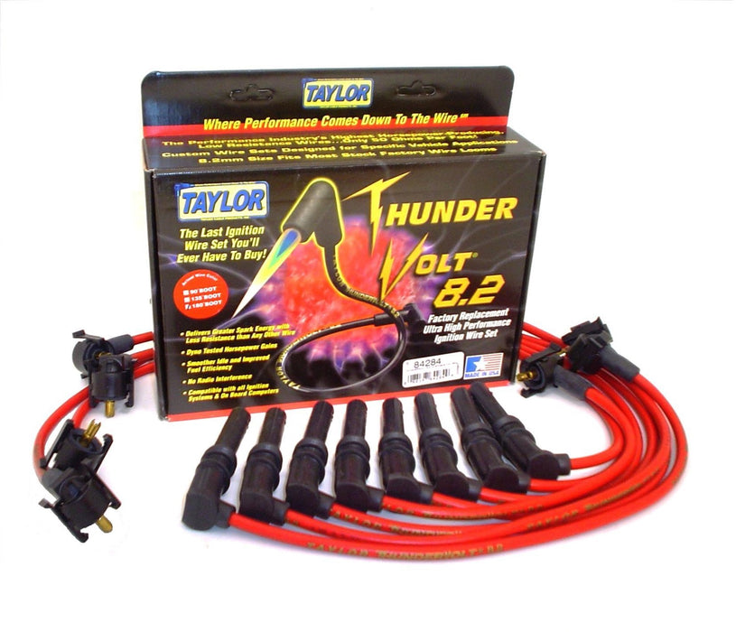 Taylor Cable 84284 ThunderVolt 8.2mm Ignition Wire Set; Red; Stock; 9.5 in.; OE Spark Plug Boot; - Truck Part Superstore