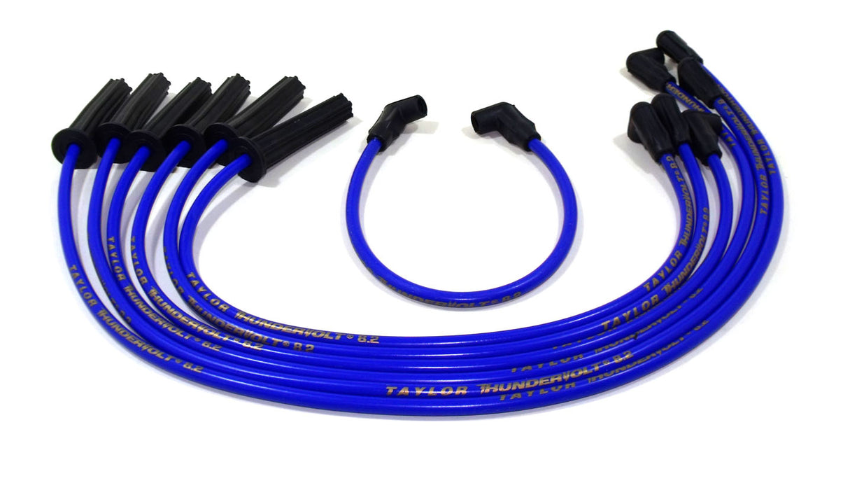 Taylor Cable 84600 ThunderVolt 8.2mm Ignition Wire Set; Blue; Stock; 11.75 in.; 180 Deg. Plug Boot; - Truck Part Superstore