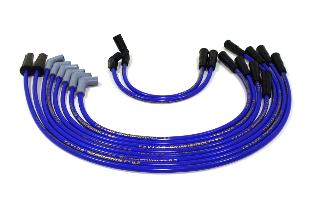 Taylor Cable 84625 ThunderVolt 8.2mm Ignition Wire Set; Spiro-Wound; Custom Fit; 90/180 Deg.; Blue; - Truck Part Superstore