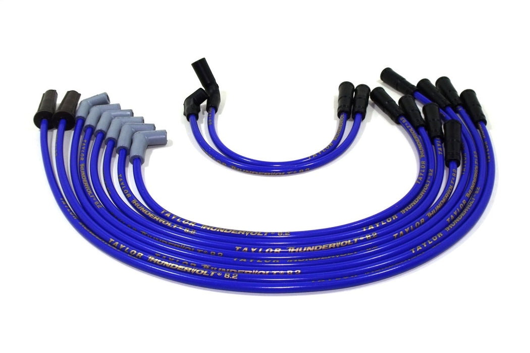 Taylor Cable 84625 ThunderVolt 8.2mm Ignition Wire Set; Spiro-Wound; Custom Fit; 90/180 Deg.; Blue; - Truck Part Superstore
