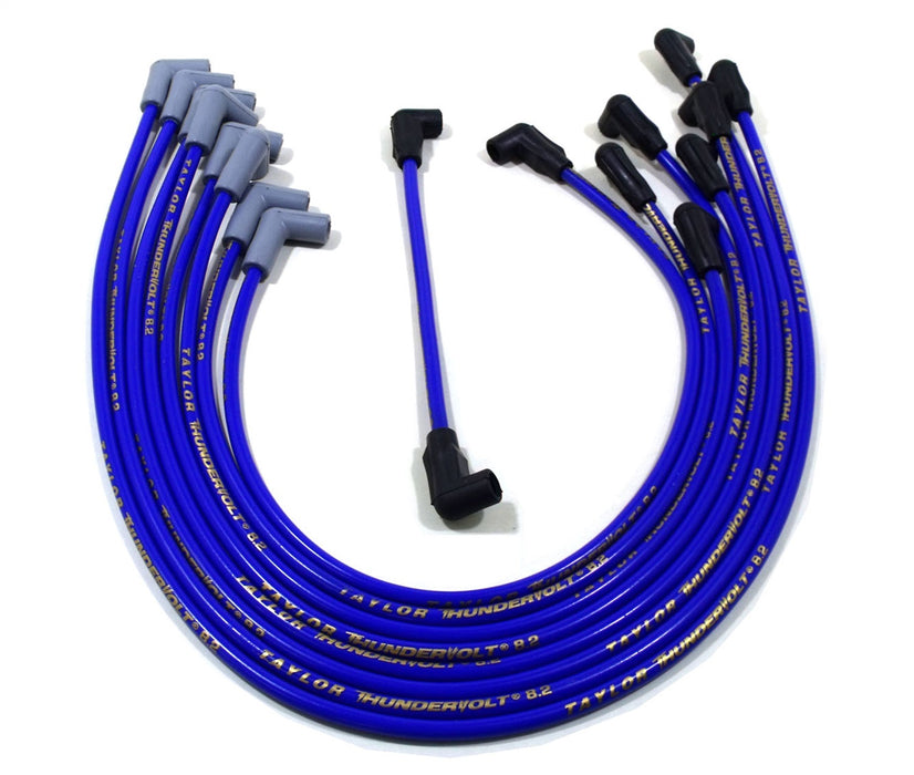 Taylor Cable 84628 ThunderVolt 8.2mm Ignition Wire Set; Spiro-Wound; Custom Fit; 90 deg.; Blue; - Truck Part Superstore