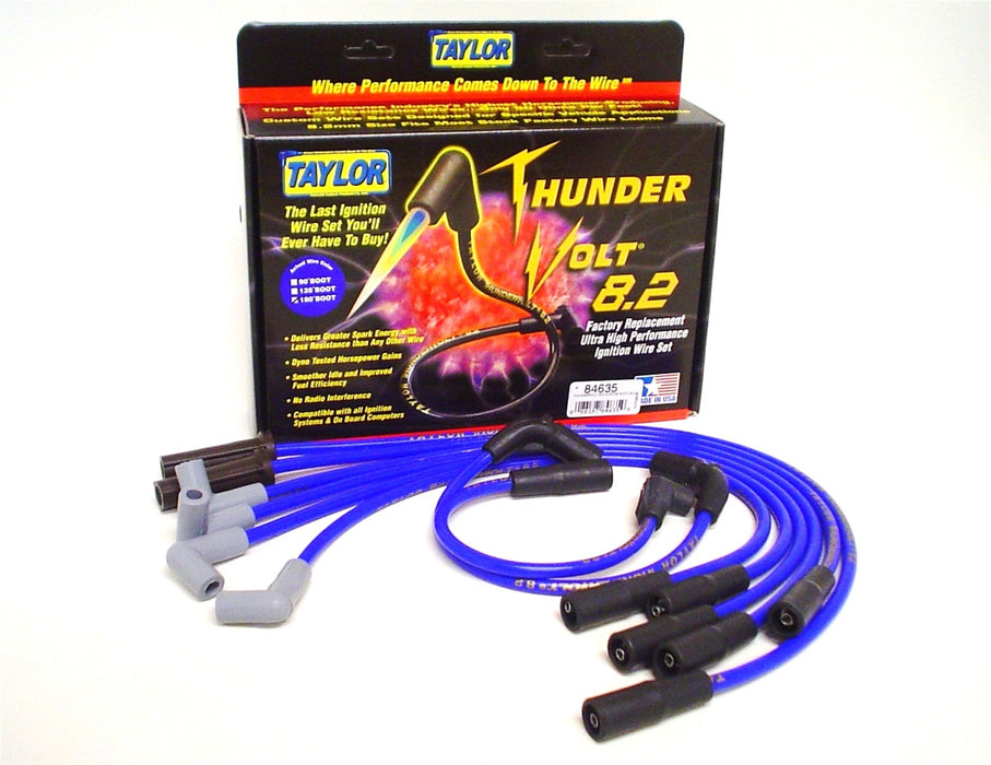 Taylor Cable 84635 ThunderVolt 8.2mm Ignition Wire Set; Spiro-Wound; Custom Fit; 90/180 Deg.; Blue; - Truck Part Superstore