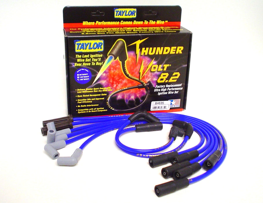 Taylor Cable 84635 ThunderVolt 8.2mm Ignition Wire Set; Spiro-Wound; Custom Fit; 90/180 Deg.; Blue; - Truck Part Superstore
