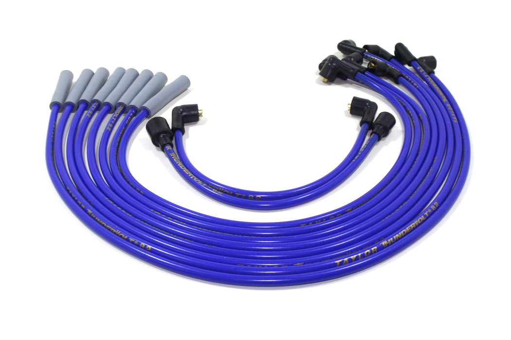 Taylor Cable 84651 ThunderVolt 8.2mm Ignition Wire Set; Blue; Stock; 11.75 in.; 180 Deg. Plug Boot; - Truck Part Superstore
