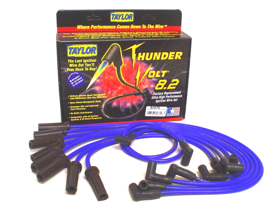 Taylor Cable 84676 ThunderVolt 8.2mm Ignition Wire Set; Blue; Stock; 11.75 in.; 180 Deg. Plug Boot; - Truck Part Superstore