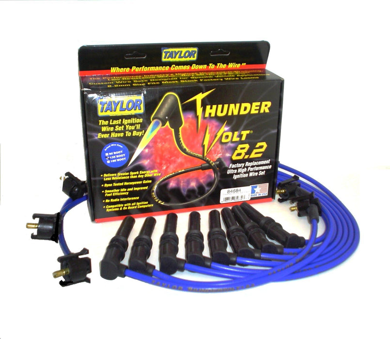 Taylor Cable 84684 ThunderVolt 8.2mm Ignition Wire Set; Blue; Stock; 9.5 in.; OE Spark Plug Boot; - Truck Part Superstore