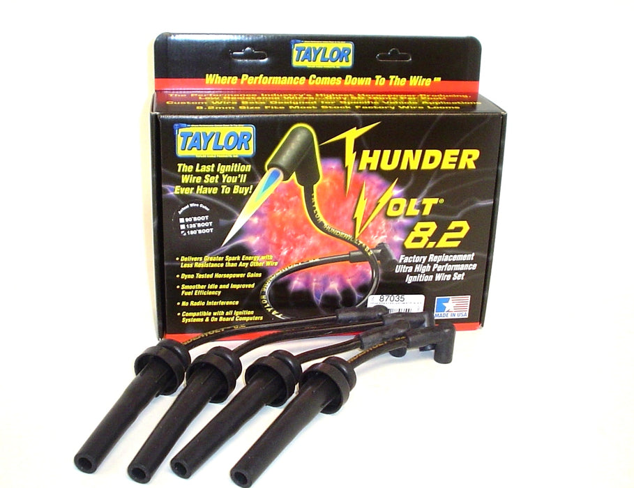 Taylor Cable 87035 ThunderVolt 8.2mm Ignition Wire Set; Black; Stock; 9.5 in.; OE Spark Plug Boot; - Truck Part Superstore