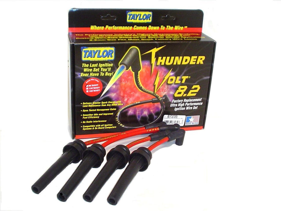 Taylor Cable 87235 ThunderVolt 8.2mm Ignition Wire Set; Red; Stock; 9.5 in.; OE Spark Plug Boot; - Truck Part Superstore
