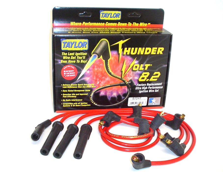 Taylor Cable 87247 ThunderVolt 8.2mm Ignition Wire Set; Spiro-Wound; Custom Fit; 180/135 deg.; Red; - Truck Part Superstore