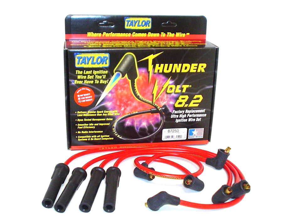 Taylor Cable 87250 ThunderVolt 8.2mm Ignition Wire Set; Red; Stock; 11.75 in.; 180 Deg. Plug Boot; - Truck Part Superstore