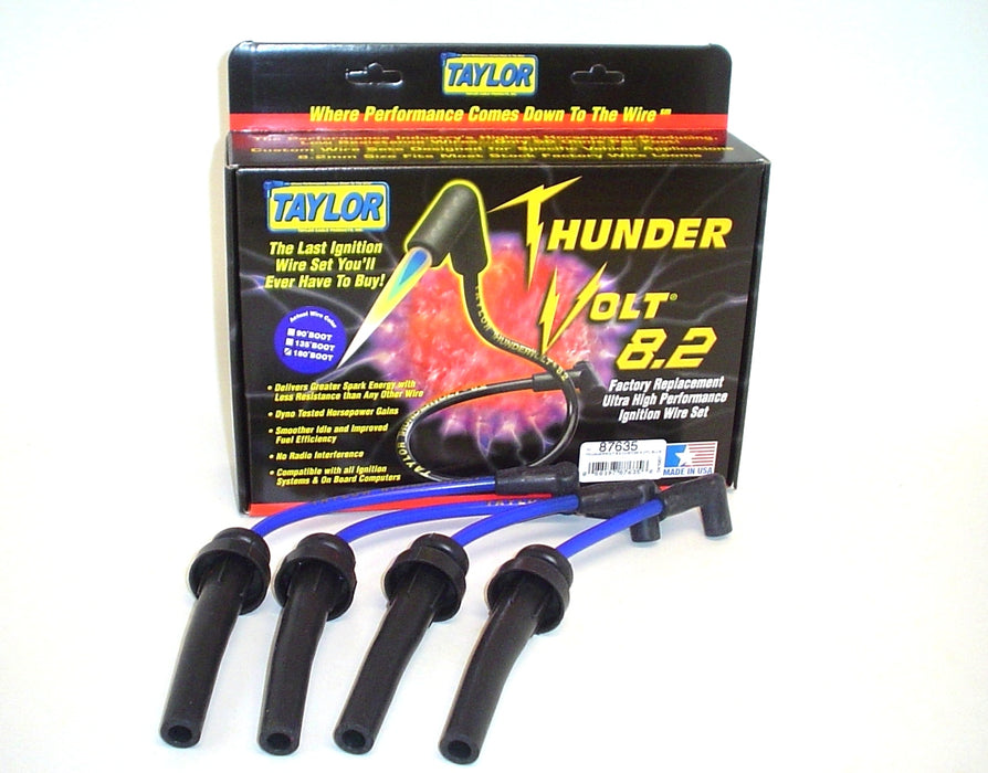 Taylor Cable 87635 ThunderVolt 8.2mm Ignition Wire Set; Blue; Stock; 9.5 in.; OE Spark Plug Boot; - Truck Part Superstore