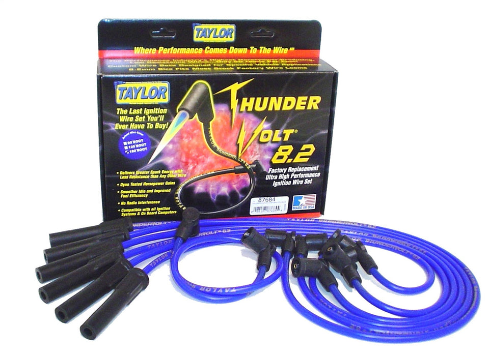 Taylor Cable 87684 ThunderVolt 8.2mm Ignition Wire Set; Blue; Stock; 11.75 in.; 180 Deg. Plug Boot; - Truck Part Superstore