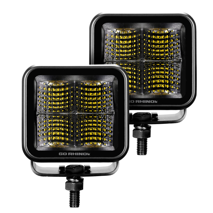 Go Rhino 750400321FCS Blackout Series Lights - Pair of 3x3 Cube Flood Light Kit - Truck Part Superstore