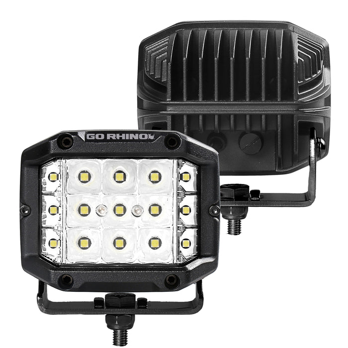 Go Rhino 750300323SCS Bright Series Lights - Pair of 4x3 Sideline Cube Spot Light Kit - Truck Part Superstore