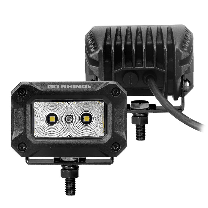 Go Rhino 751003023FBS Bright Series Lights - Pair of 3x2 Rectangle Flood Light Kit - Truck Part Superstore