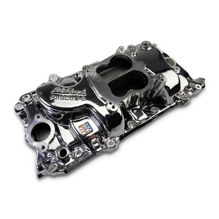 Edelbrock 2161-CP Performer 2-O Manifold for 1965-90 B/B Chevy Oval Port Heads, Chrome Plasma - Truck Part Superstore