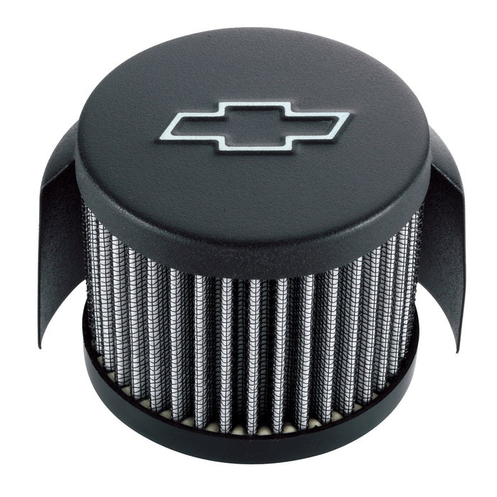 Proform 141-613 Engine Valve Cover Breather; Chevy Logo; Push-In Style w/Hood; Black Crinkle - Truck Part Superstore