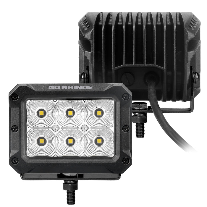 Go Rhino 753003023FBS Bright Series Lights - Pair of 4x3 Rectangle Flood Light Kit - Truck Part Superstore