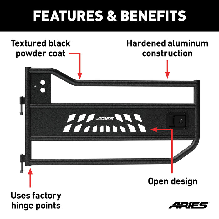 ARIES AR15009 Jeep Wrangler JK Aluminum Front Tube Doors for Select Jeep Wrangler