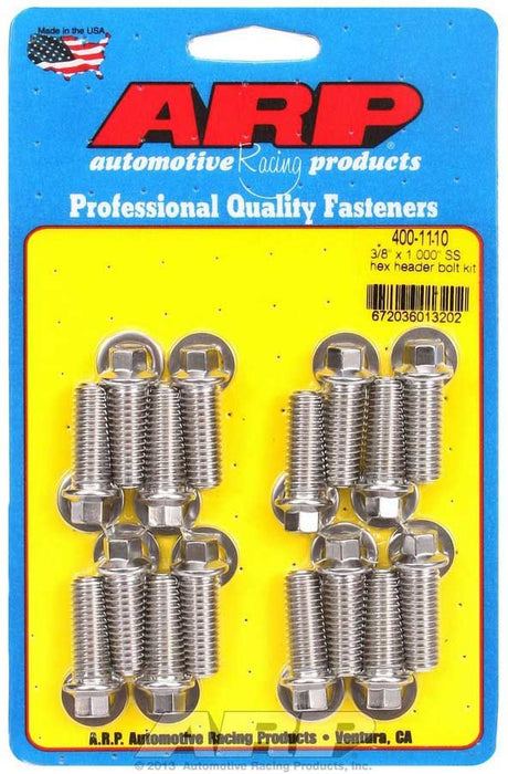 ARP 400-1110 S/S Header Bolt Kit - 3/8 x 1.00 UHL (16)