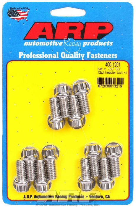 ARP 400-1201 S/S Header Bolt Kit - 3/8 x .750 UHL (12)