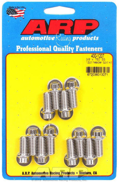 ARP 400-1207 S/S Header Bolt Kit - 3/8 x .750 UHL (12)