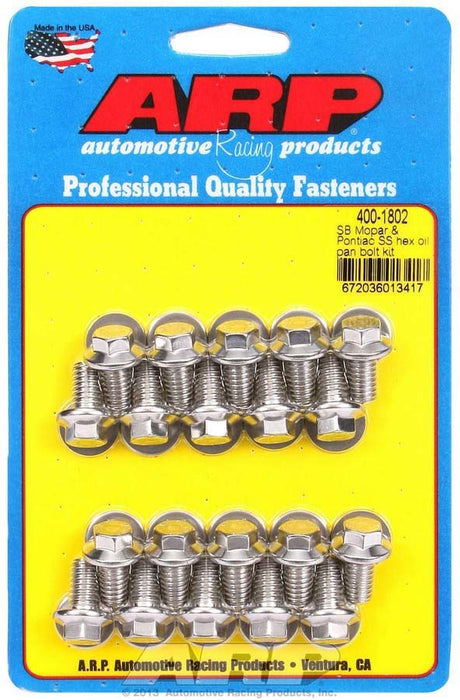 ARP 400-1802 Oil Pan Bolt Kit 6pt SS SBM & Pontiac V8