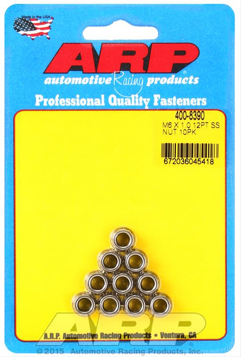 ARP 400-8390 6mm x 1.00 12pt Nuts 10pk Stainless Steel
