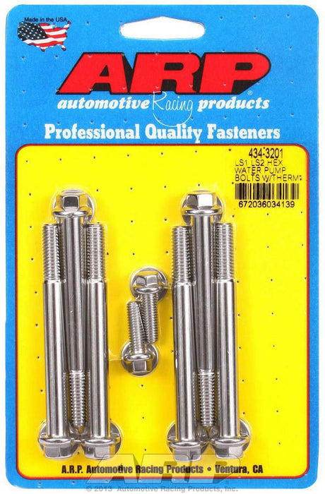 ARP 434-3201 S/S W/P & Thermostat Hsg Bolt Kit - 6pt. LS1/LS2