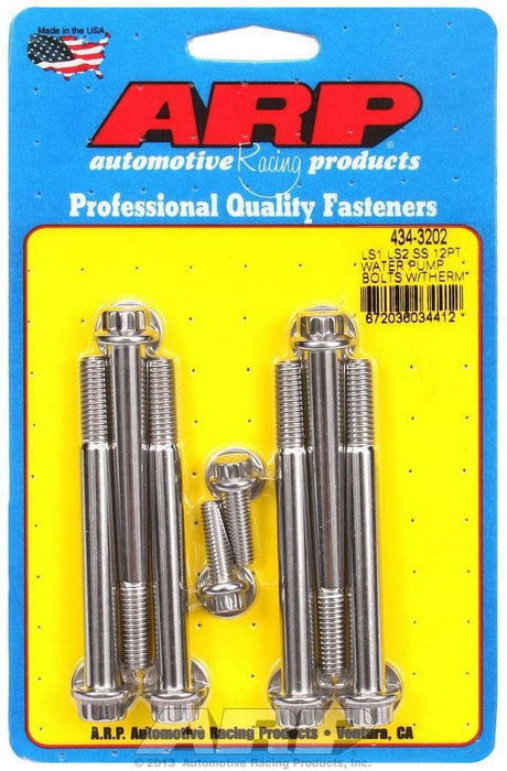 ARP 434-3202 S/S W/P & Thermostat Hsg Bolt Kit - 12pt. LS1/LS2