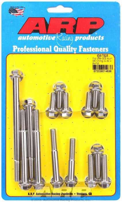 ARP 454-1504 SBF S/S T/C & W/P Bolt Kit 6pt.