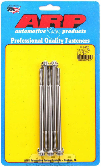 ARP 611-4750 S/S Bolt Kit - 12pt. (5) 1/4-20 x 4.750