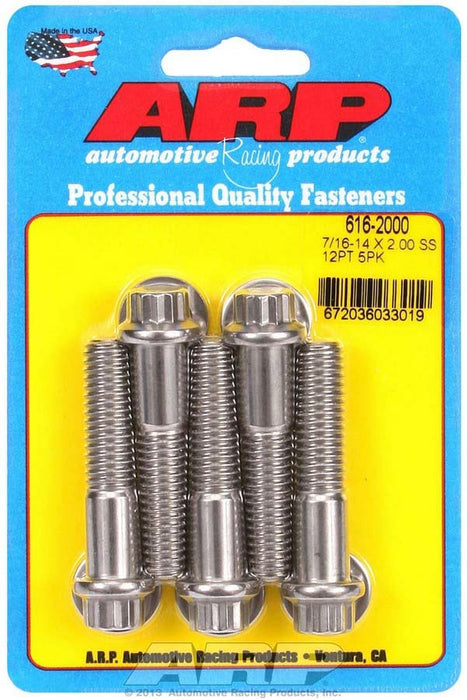 ARP 616-2000 S/S Bolt Kit 12pt 5pk 7/16-14 x 2.000
