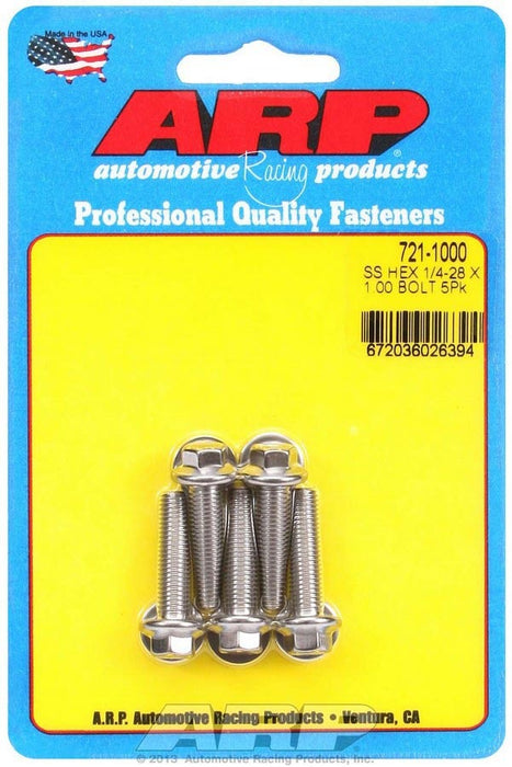 ARP 721-1000 S/S Bolt Kit - 6pt. (5) 1/4-28 x 1.000