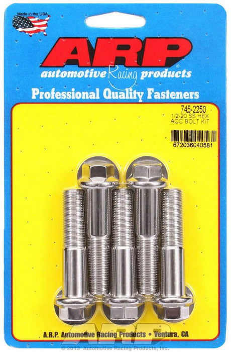 ARP 745-2250 S/S Bolt Kit - 6pt. (5) 1/2-20 x 2.250