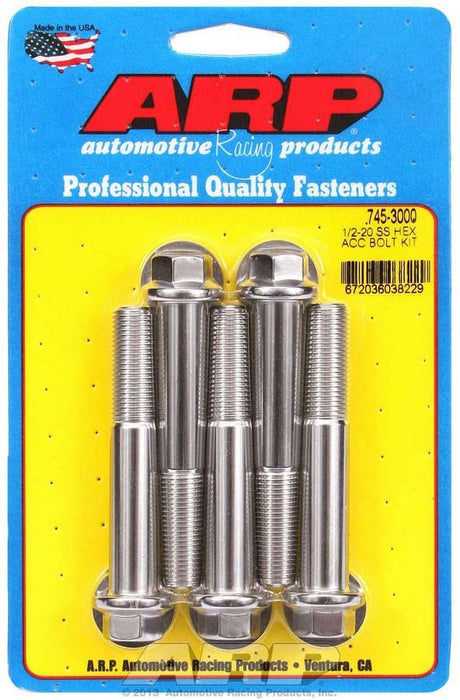 ARP 745-3000 S/S Bolt Kit - 6pt. (5) 1/2-20 x 3.000
