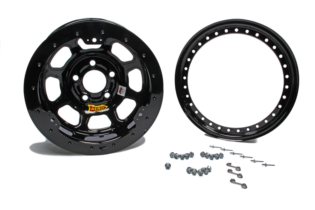 AERO RACE WHEELS 53-185030B 15x8 3in 5.00 Black w/ Black Ring